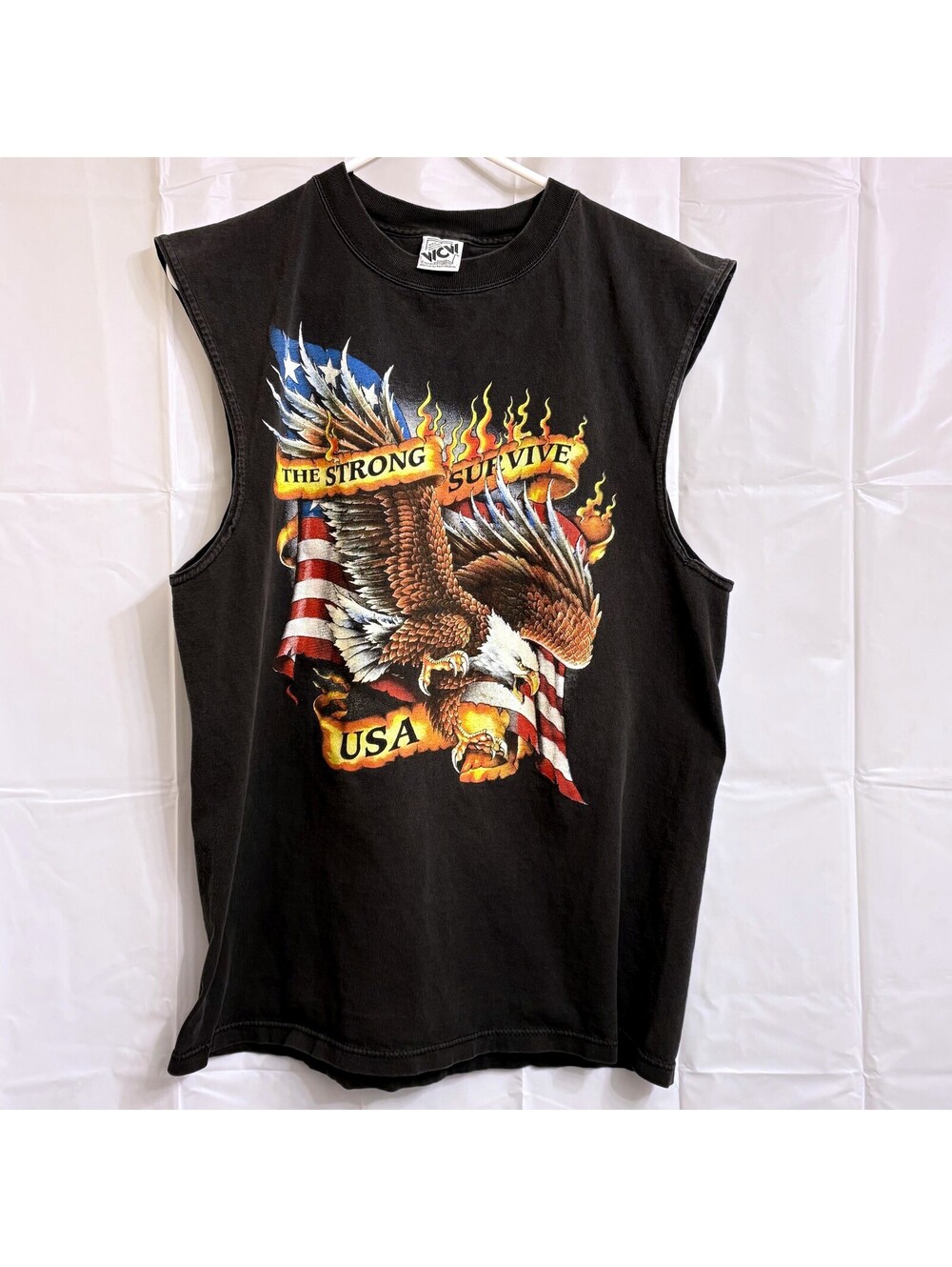 Vintage 1998 Men's WCW The Strong Survive Tank Top Large USA Flag Eagle